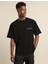 Unisex Bisiklet Yaka Baskılı Oversize T-Shirt - Siyah 1