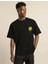 Unisex Bisiklet Yaka Baskılı Oversize T-Shirt - Siyah 1