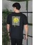 Unisex Bisiklet Yaka Baskılı Oversize T-Shirt - Siyah 3