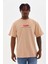 Unisex Baskılı Oversize T-Shirt - Bej 1