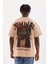 Unisex Baskılı Oversize T-Shirt - Bej 2