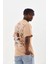 Unisex Baskılı Oversize T-Shirt - Bej 4