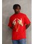 Unisex Baskılı Oversize T-Shirt - Kırmızı 3