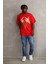 Unisex Baskılı Oversize T-Shirt - Kırmızı 4