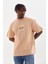 Unisex Baskılı Oversize T-Shirt - Bej 1