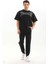 Unisex Oversize Taşlı T-Shirt - Siyah 4