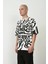 Unisex Baskılı Bisiklet Yaka Oversize T-Shirt - Beyaz 1