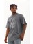 Unisex Oversize Taşlı Bisiklet Yaka T-Shirt - Füme 3