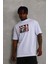 Unisex Oversize Baskılı Bisiklet Yaka T-Shirt - Beyaz 2