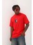 Unisex Oversize Baskılı Bisiklet Yaka T-Shirt - Kırmızı 1