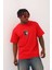 Unisex Oversize Baskılı Bisiklet Yaka T-Shirt - Kırmızı 2