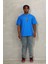 Unisex Oversize Baskılı Bisiklet Yaka T-Shirt - Mavi 3
