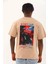 Unisex Oversize Baskılı Bisiklet Yaka T-Shirt - Bej 4