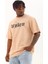 Unisex Oversize Baskılı Bisiklet Yaka T-Shirt - Bej 1