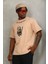 Unisex Oversize Baskılı Bisiklet Yaka T-Shirt - Bej 1