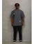 Unisex Oversize Baskılı Bisiklet Yaka T-Shirt - Füme 3