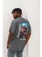 Unisex Oversize Baskılı Bisiklet Yaka T-Shirt - Füme 4