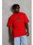 Unisex Oversize Baskılı Bisiklet Yaka T-Shirt - Kırmızı 3