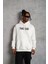 Erkek Kanguru Cep Baskılı Kapüşonlu Sweatshirt - Beyaz 1
