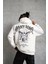 Erkek Kordon Ipli Baskılı Kapüşonlu Sweatshirt - Beyaz 2