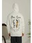Erkek Sırt Baskılı Oversize Üç Iplik Kapüşonlu Sweatshirt - Beyaz 1