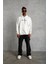 Erkek Sırt Baskılı Oversize Üç Iplik Kapüşonlu Sweatshirt - Beyaz 3