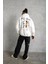 Erkek Sırt Baskılı Oversize Üç Iplik Kapüşonlu Sweatshirt - Beyaz 4