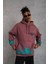 Erkek Üç Iplik Içi Pamuklu Alev Baskılı Kapüşonlu Sweatshirt - Gül Kurusu 3