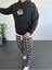Erkek Sırt Baskılı Kapüşonlu Üç Iplik Oversize Sweatshirt - Siyah 1