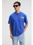 Snack Erkek Oversize Fit %100 Pamuk Baskılı Yuvarlak Yaka Saks Mavi T-Shirt 1