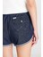 %100 Pamuk Relaxed Fit Geniş Kesim Normal Bel Koyu Mavi Denim Şort 5