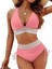 Yazlık Kadın Pembe Bikini Yüksek Bel Bölünmüş Renk Uyumlu Takım Elbise Kravat Toplama Karın Mayo (Yurt Dışından) 1
