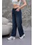 Kadın Salaş Paça Yüksek Lastikli Bel Jean Pantolon Lacivert 4