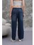 Kadın Salaş Paça Yüksek Lastikli Bel Jean Pantolon Lacivert 5