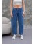 Mom Jean Yüksek Bel Bol Kesim Paça Pileli Esnek Kot Pantolon Mavi 1