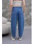 Mom Jean Yüksek Bel Bol Kesim Paça Pileli Esnek Kot Pantolon Mavi 7