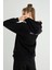 Lisanslı Kapüşonlu Kalın Oversize Siyah Sweatshirt 2