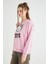 Lisanslı Baskılı Oversize Fit Pembe Sweatshirt 3