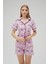 Lisanslı Düğmeli Pembe Kısa Kollu Pijama Takım 3