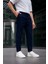 Erkek Lacivert Renk Esnek Likralı Fermuar Detaylı Jogger Pantolon 1