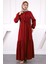 Bordo Bel Bağlamalı Dantelli Elbise 1