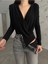 Siyah Kruvaze Yaka Vatkalı Bodysuit 4