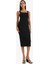 Yeni Sezon Bodycon Vücudu Saran Kare Yaka Basic Düz Fitilli Kaşkorse Askılı Midi Siyah Elbise 1