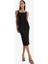 Yeni Sezon Bodycon Vücudu Saran Kare Yaka Basic Düz Fitilli Kaşkorse Askılı Midi Siyah Elbise 2
