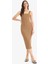 Yeni Sezon Bodycon Vücudu Saran Kare Yaka Fitilli Kaşkorse Askılı Midi Elbise 1