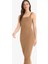 Yeni Sezon Bodycon Vücudu Saran Kare Yaka Fitilli Kaşkorse Askılı Midi Elbise 3