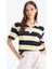 Yeni Sezon Loose Fit Polo Yaka Çizgili Kısa Kollu Tişört 4
