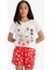 Yeni Sezon Kız Çocuk Pijama Takımı Baskılı Kısa Kollu Üst Desenli Şort 3