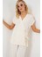 Kadın Kısa Kol Bağcıklı Ayrobin Ikili Takım 6741 - Krem 3
