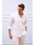 Yeni Sezon %100 Keten Regular Fit Polo Yaka Yazlık Basic Düz Uzun Kollu Beyaz Gömlek 1